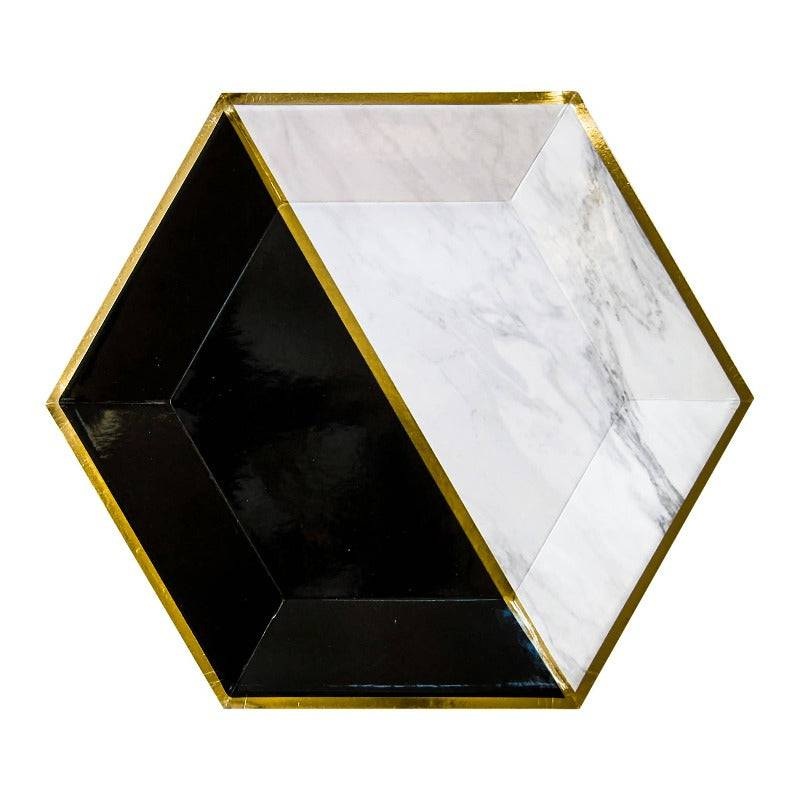 White Marble & Black Vanity Colorblock Large Paper Plates - Pack of 8 S5122