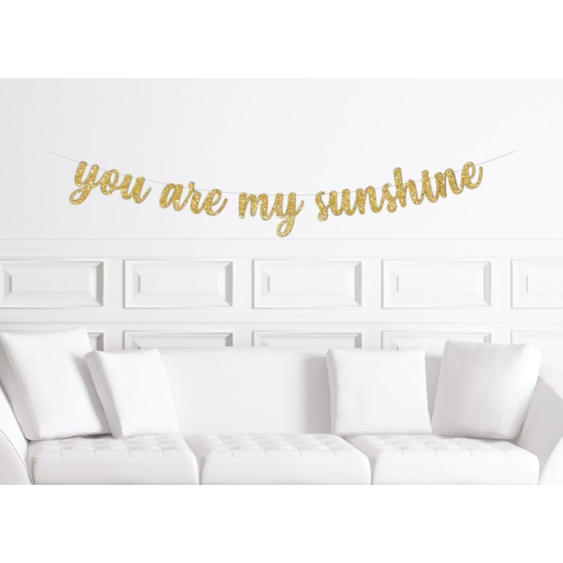 You Are My Sunshine Banner Gold Glitter Script Baby Shower Sign Sun Themed First Birthday Party Shine 1st 1 Decorations Decor Supplies