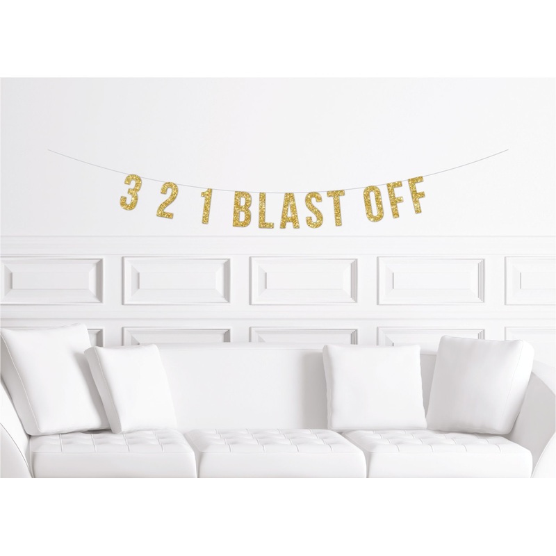 3,2,1 Blast Off Space Birthday Party Banner Block Font