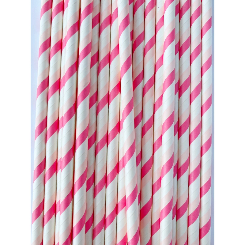 Bright and Light Pink Striped Eco Friendly Paper Straws-25pk