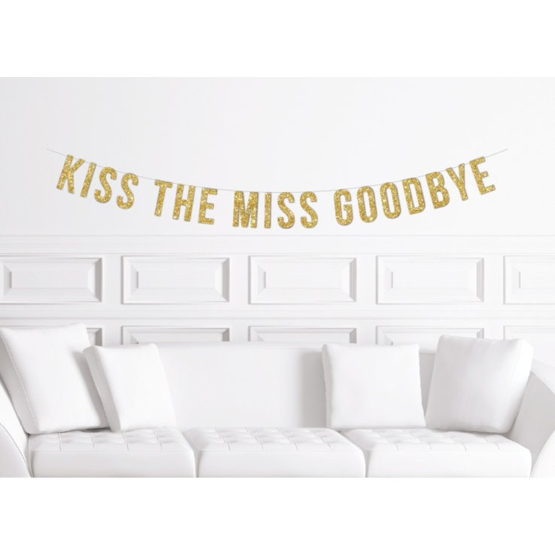 Gold Bridal Shower Decorations Kiss the Miss Goodbye Banner Gold Glitter Block