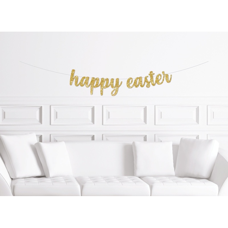 Happy Easter Cursive Script Banner, Easter Mantle Decor, Decorations for Easter Holiday Party Dinner