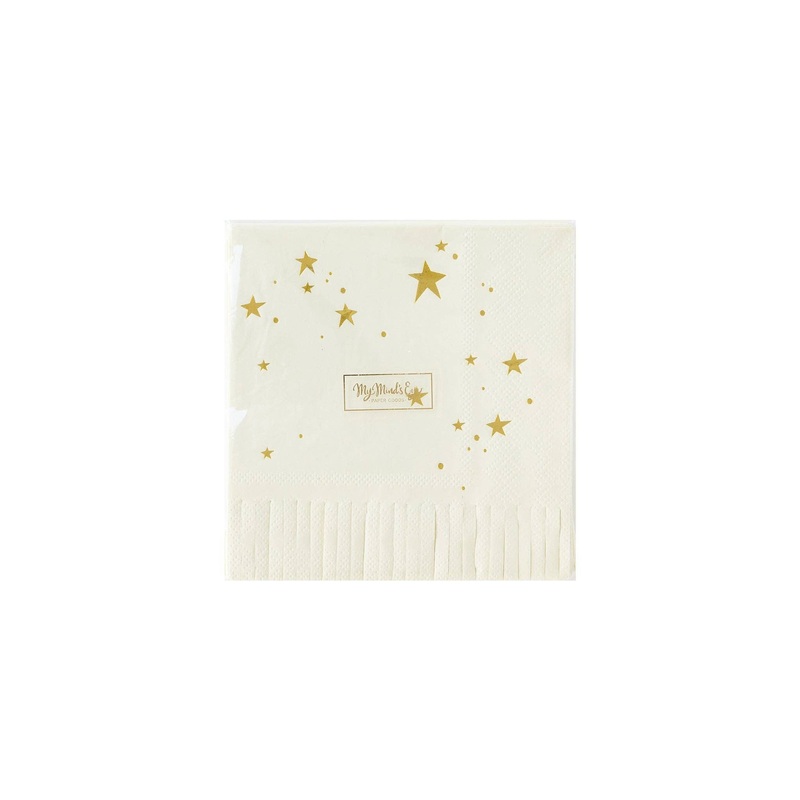Baby Shower Neutral Star Fringed Cocktail Napkin- 18 pk