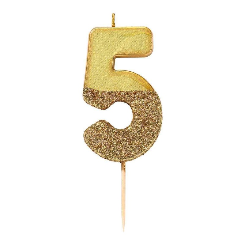 Birthday Number 5 Candle Gold Glitter Dipped S0152