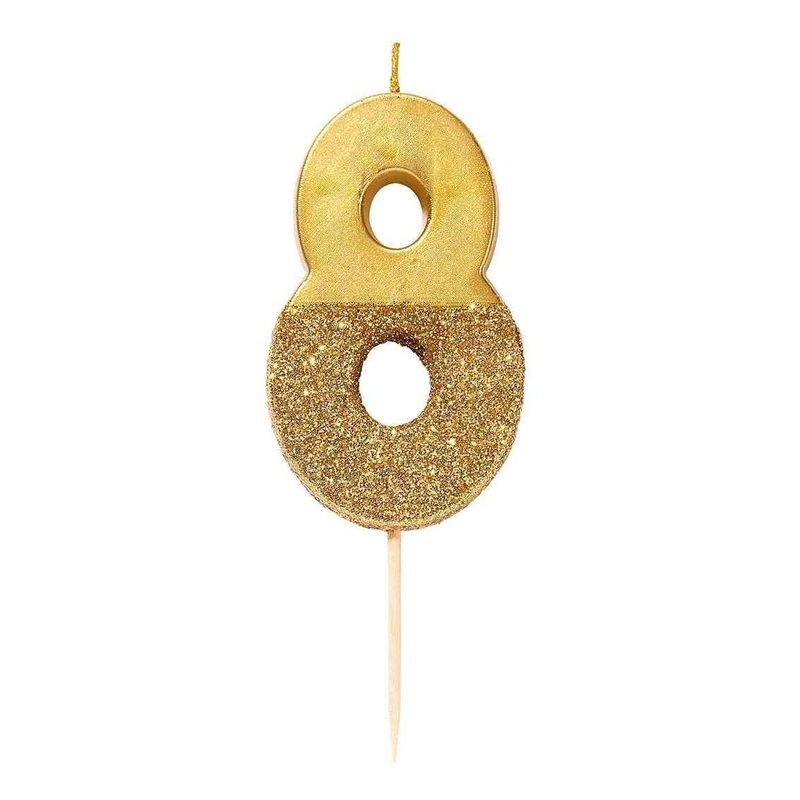 Birthday Number 8 Candle Gold Glitter Dipped S1093
