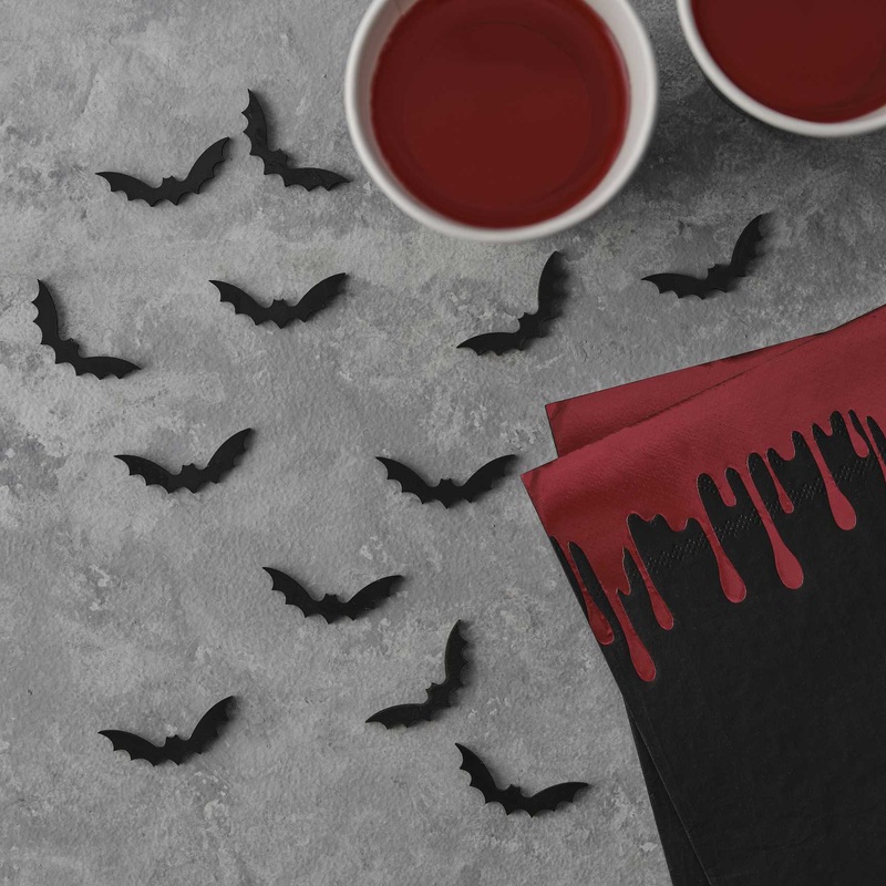 Black Wooden Bat Halloween Confetti-24pk. M0126