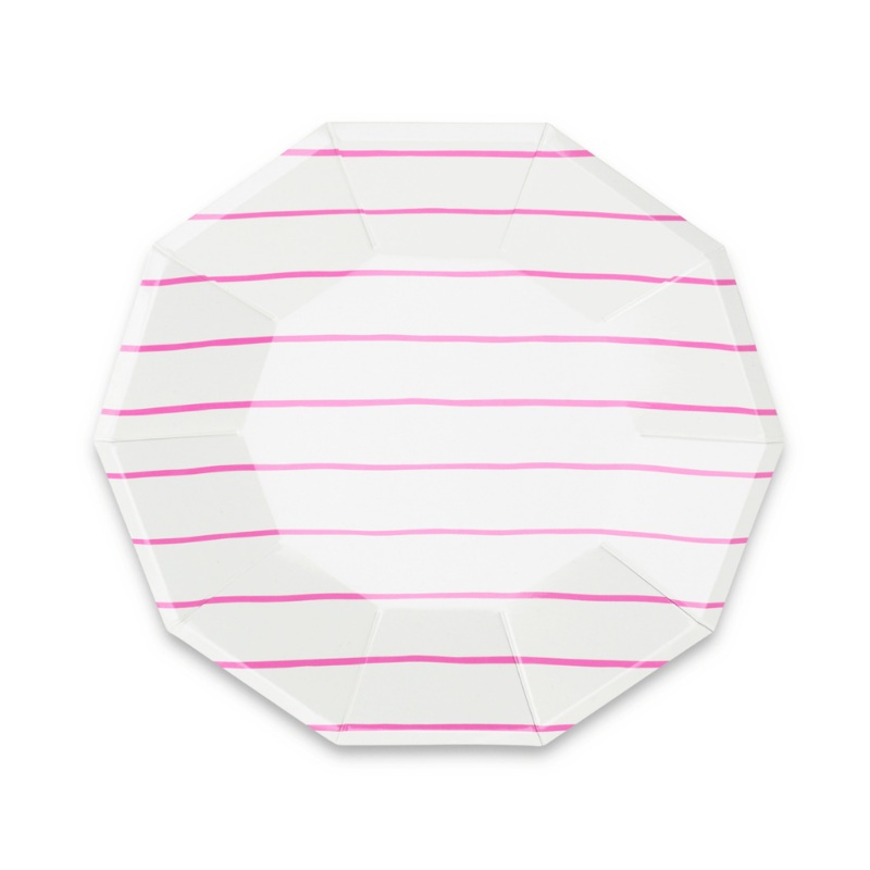 Frenchie Striped Cerise Plates - Small - 8 Pack S7014
