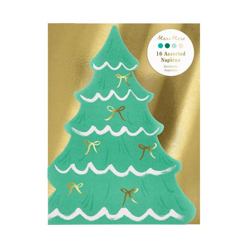 Gold Bow Christmas Tree Napkins 16pk.