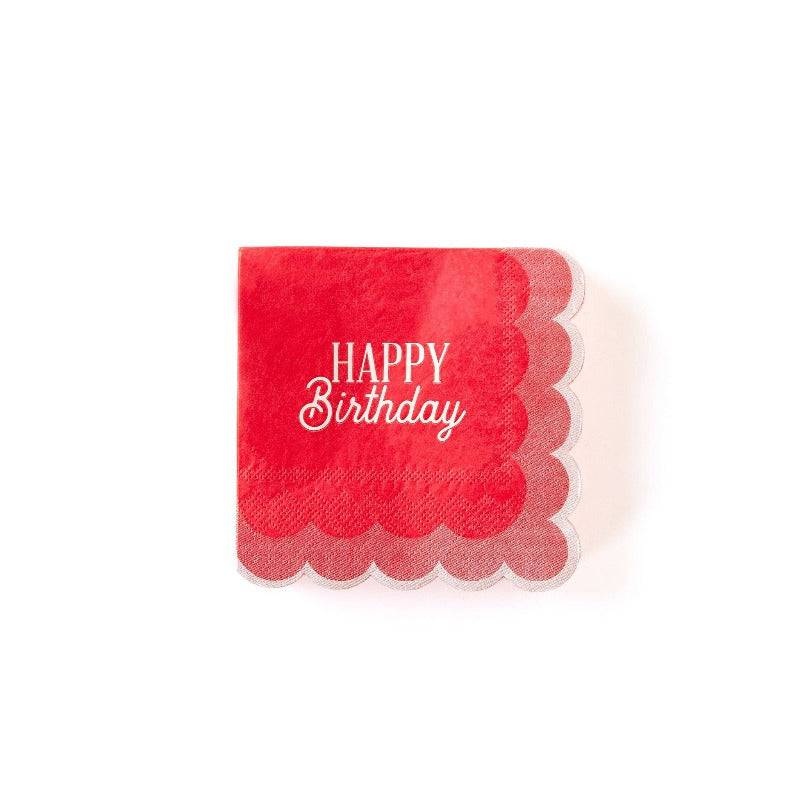 Pink Birthday Scalloped Cocktail Small Napkins - Pack of 24 S8078
