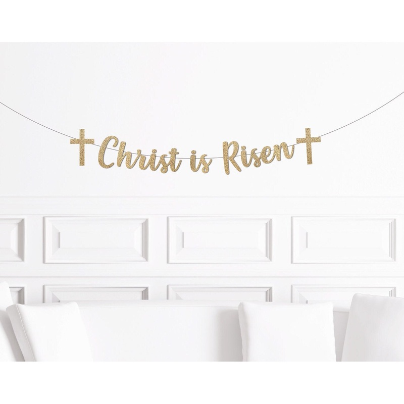 Religious Easter Decor, Christ is Risen Banner, He is Risen Sign, Religious Holiday Decor, Cross Party Supplies