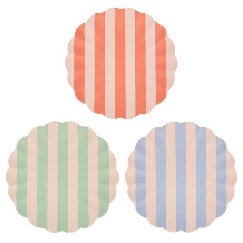 Stripy Reusable Bamboo Large Plates - 6 pack