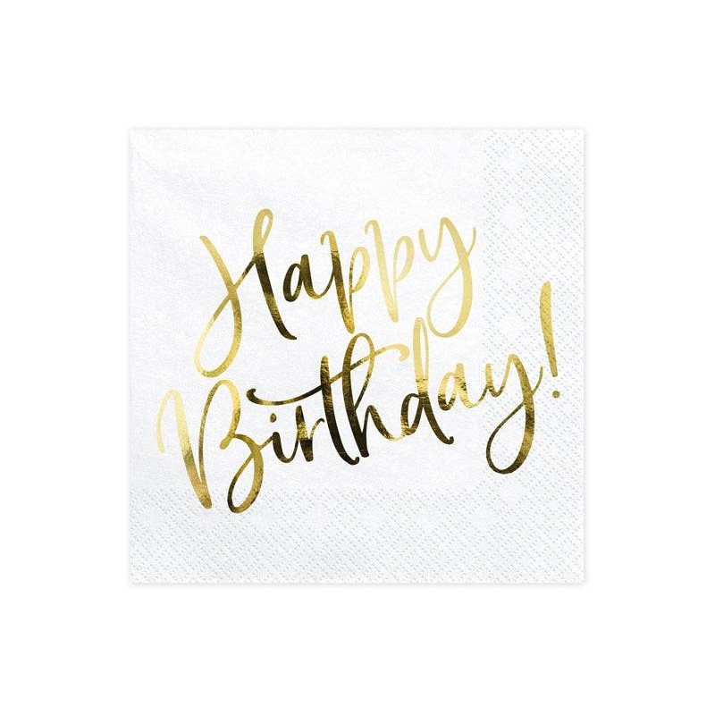 White Happy Birthday Napkins- 20pk JN23 S1203
