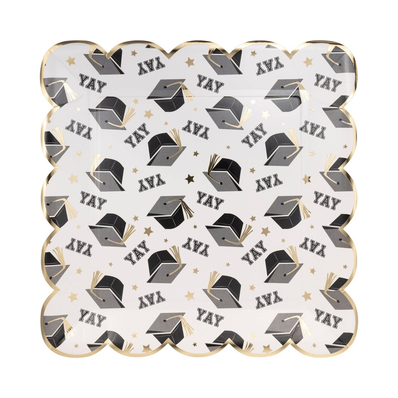 Yay Graduation Cap Pattern Plate 8pk.