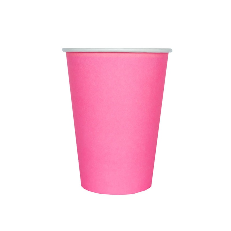 Flamingo Pink Paper Party Cups - 8 Pk