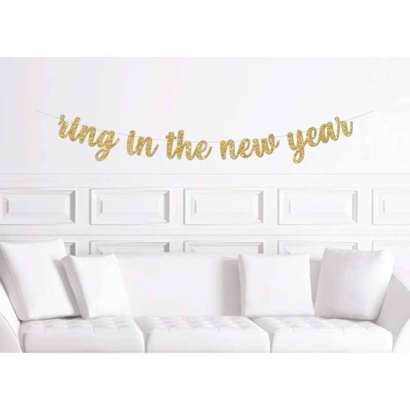 Ring in The New Year | New Year's Eve Party Banner Gold Glitter
